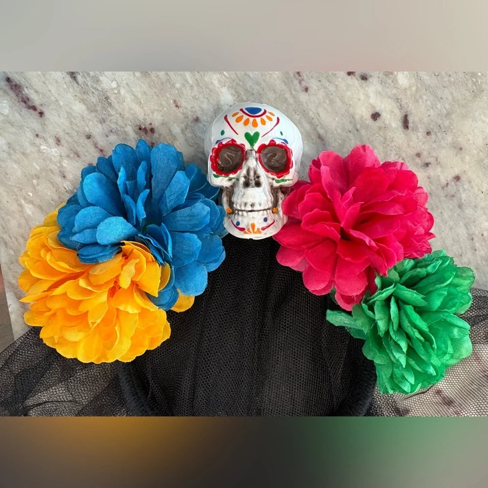 DIA DE LOS MUERTOS | Day of the Dead Festive and Colorful Floral Headband Veil